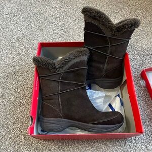 Croft & Barrow Brown Suede Faux Fur Winter Mid Calf Boots, NWT Size 6.5